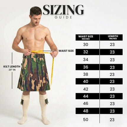 StoneGringe Men’s Camouflage Utility Kilt  - Rugged Ripstop Cotton tactical men kilt with brass hardware