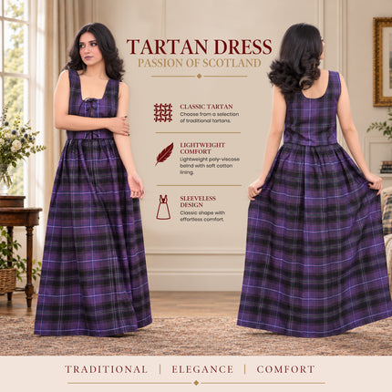 Women's Scottish Highland Dress - Long Tartan Dress | Passion of Scotland Purple