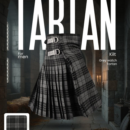 Kilt for Men I Grey Watch Tartan Kilt Polyviscose 8 Yard Traditional Men Kilt