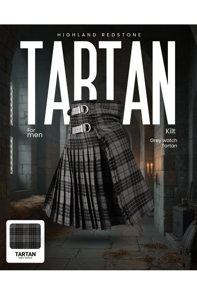 Kilt for Men I Grey Watch Tartan Kilt Polyviscose 8 Yard Traditional Men Kilt
