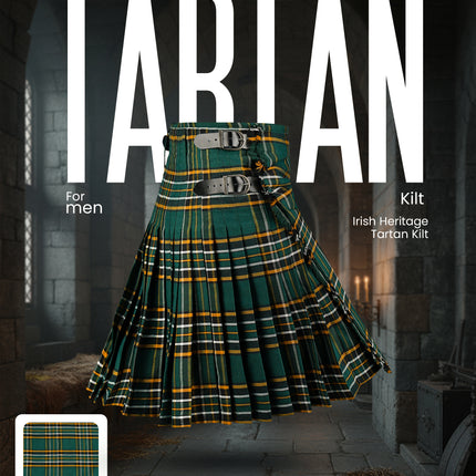 Kilt for Men I Irish Heritage Tartan Kilt Polyviscose 8 Yard Traditional Men Kilt