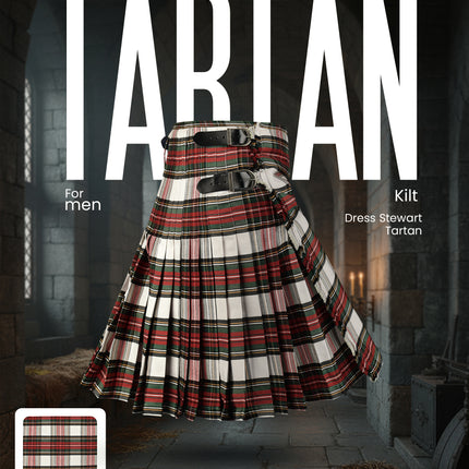 Kilt for Men I Dress Stewart Tartan Kilt Polyviscose 8 Yard Traditional Men Kilt