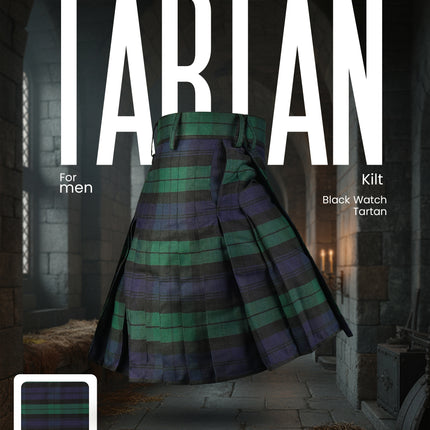 Kilt for Men I Black Watch Tartan Kilt Polyviscose 8 Yard Traditional Men Kilt