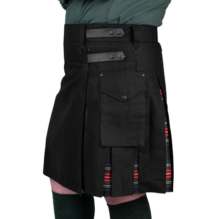Black Stewart Hybrid Utility Kilt for Men  – Traditional Style with Modern Functionality