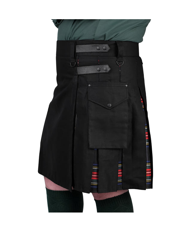 Black Stewart Hybrid Utility Kilt for Men  – Traditional Style with Modern Functionality