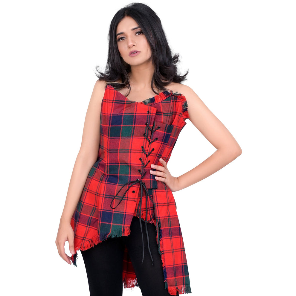 Banned Alternative Red Tartan Corset Black Hoodie main image 1