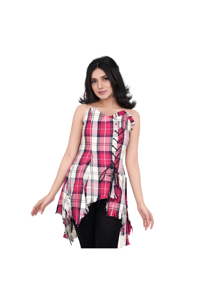 Corset Bella Tartan (Rose Dansant/Blanc)