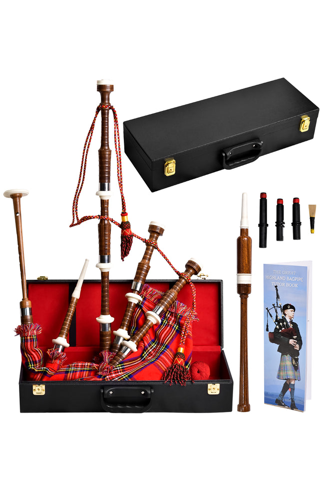 Full Size Cocuswood Bagpipe with Box | Royal Stewart