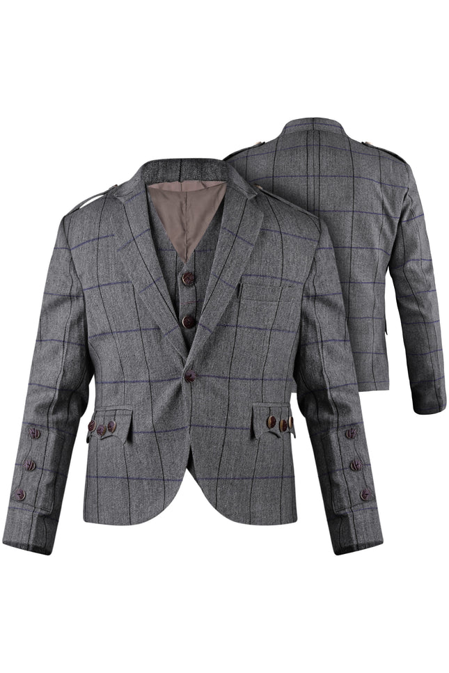Bold Grey Crail Jacket & Vest - Red Check  -  Italian Tweed Wool | Scottish Formalwear