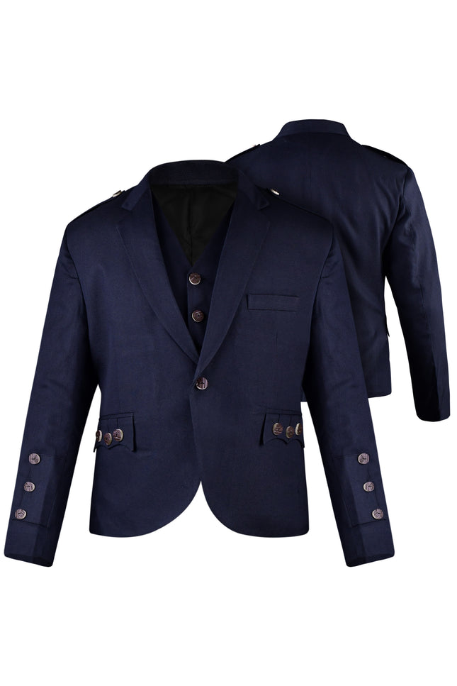 Navy Blue Crail Jacket & Vest  -  Italian Tweed Wool | Scottish Formalwear