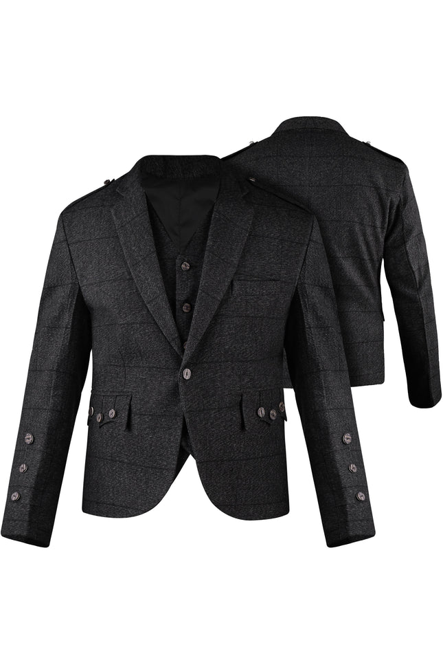 Charcoal Grey Crail Jacket and Vest - Self Check  -  Italian Tweed Wool | Scottish Formalwear