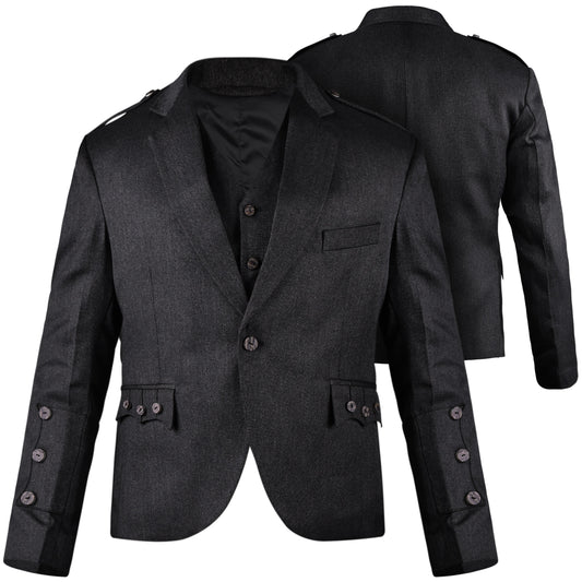 Black Crail Jacket & Vest – Italian Tweed Wool | Scottish Formalwear