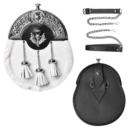 Formal White Bovine Sporran With Targe Leather Cantle