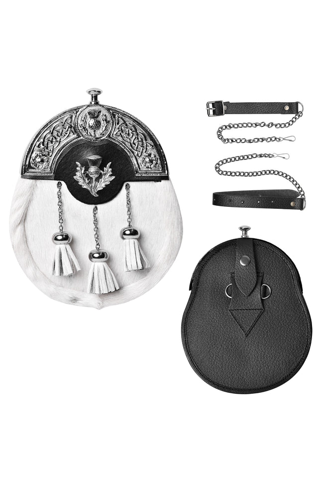 Formal White Bovine Sporran With Targe Leather Cantle