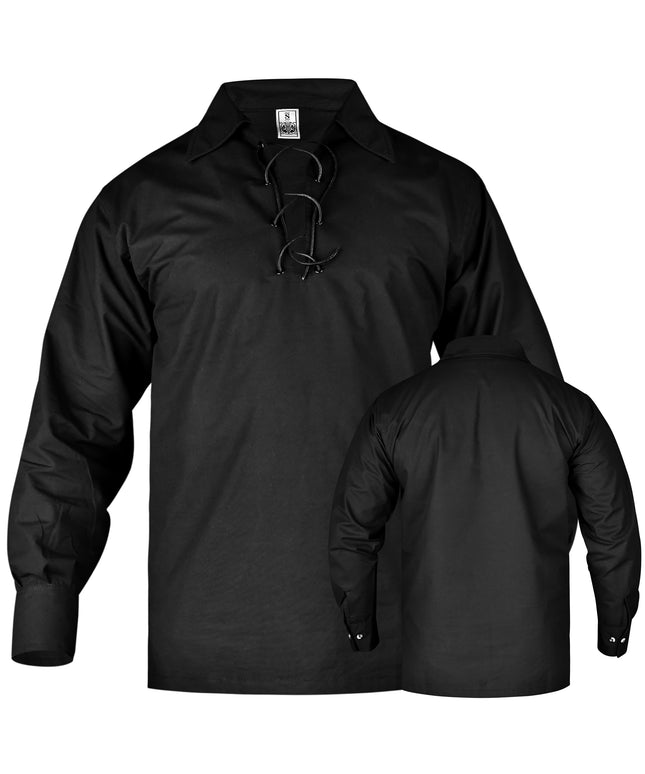 Highland Black Kilt Shirt, made from high-quality fabric, perfect for formal and casual Scottish attire.