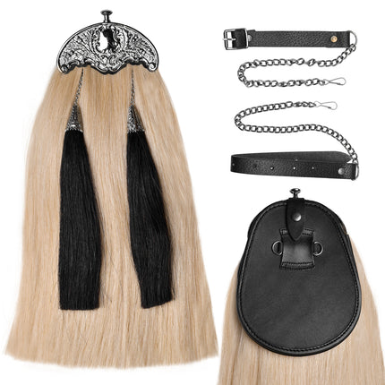 Full Dress Horse Hair Sporran with black horse hair tassels - Traditional Scottish formal accessory