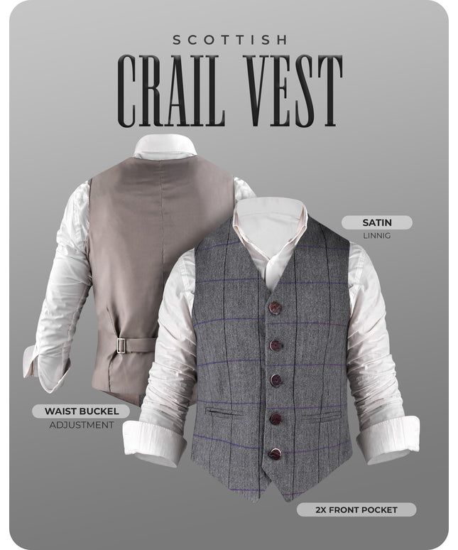 Bold Grey Crail Vest - Red Check