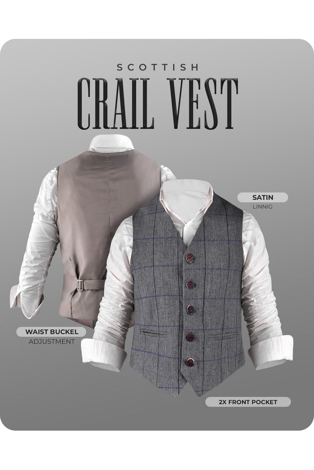 Bold Grey Crail Vest - Red Check