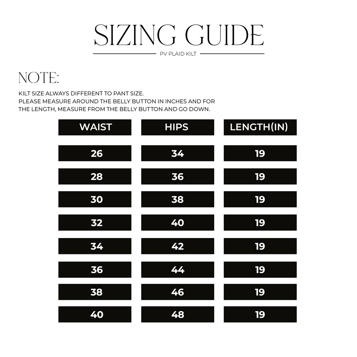 Size chart