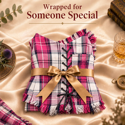 Corset Bella Tartan (Rose Dansant/Blanc)
