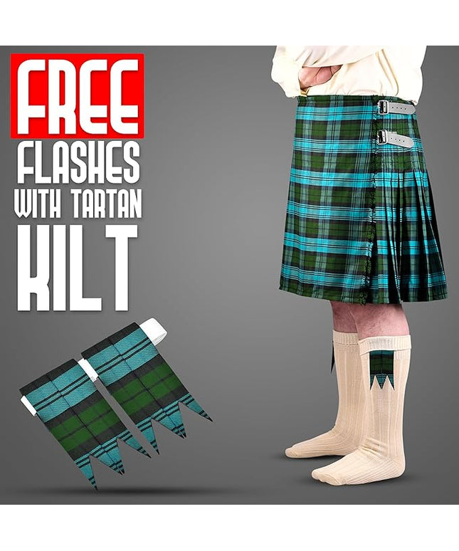 Kilt for Men I Ancient Campbell Tartan Kilt Polyviscose 8 Yard Traditional Men Kilt