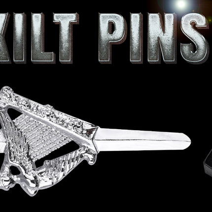 Chrome Irish Harp kilt pin with elegant design