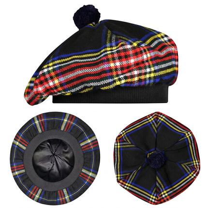 Tam O'Shanter Hat with Pompom | Black Stewart Tartan
