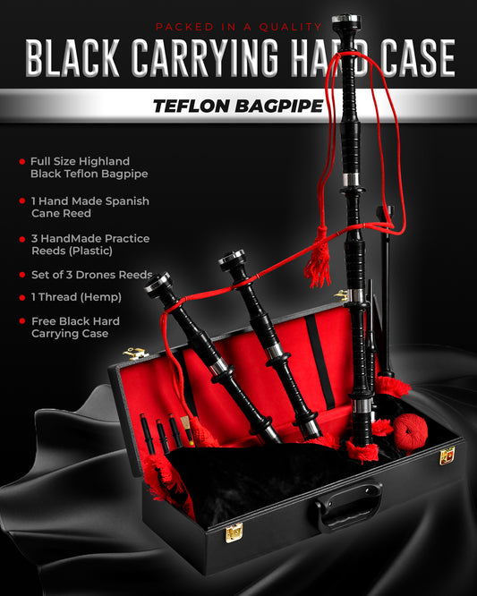 Full Size Bagpipe with Box | Teflon Black