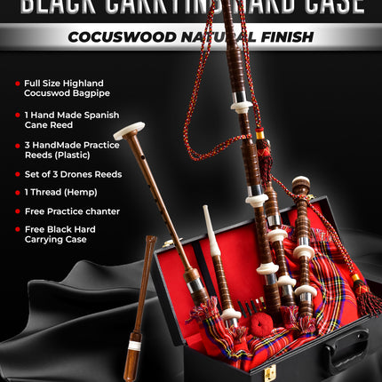 Full Size Cocuswood Bagpipe with Box | Royal Stewart
