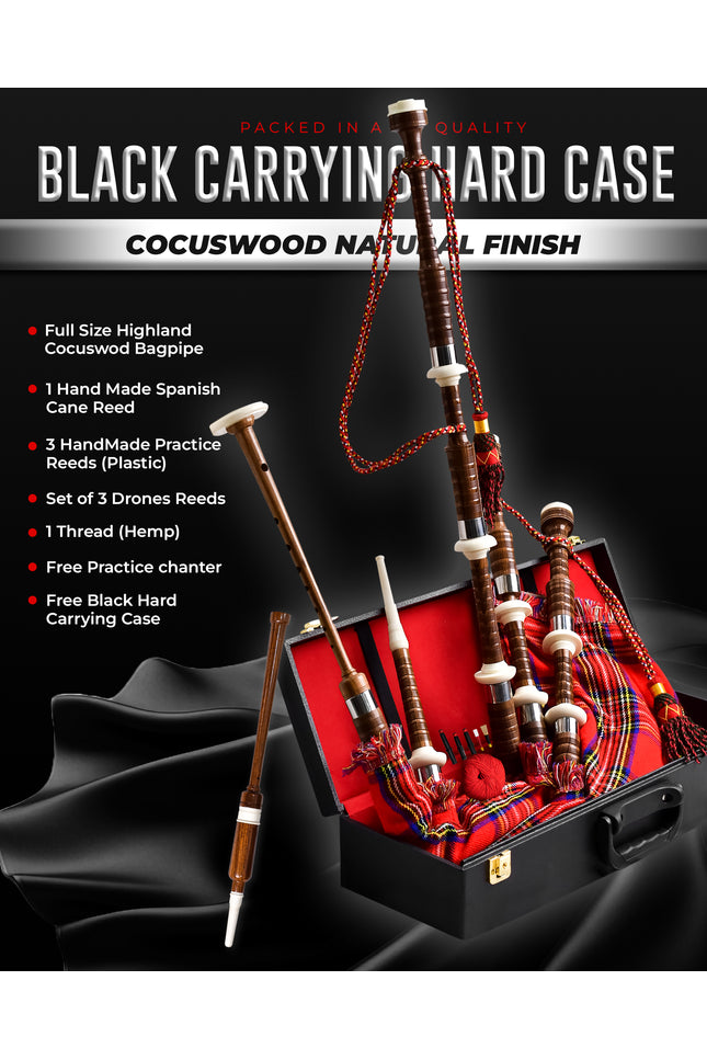 Full Size Cocuswood Bagpipe with Box | Royal Stewart
