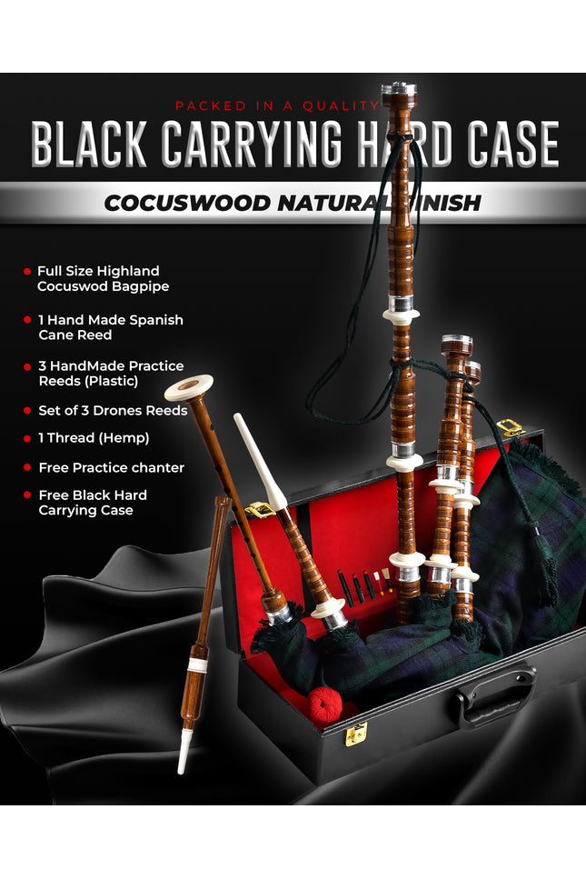 Full Size Cocuswood Bagpipe with Box | Black Watch