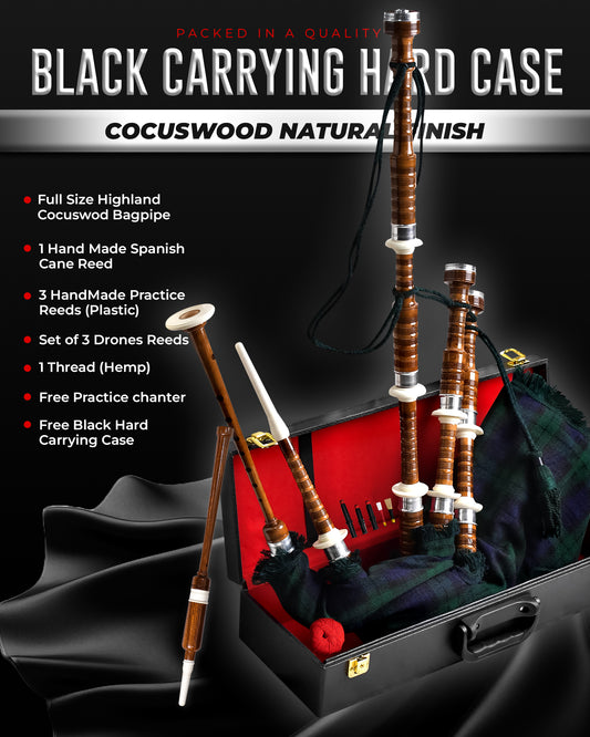 Full Size Cocuswood Bagpipe with Box | Black Watch