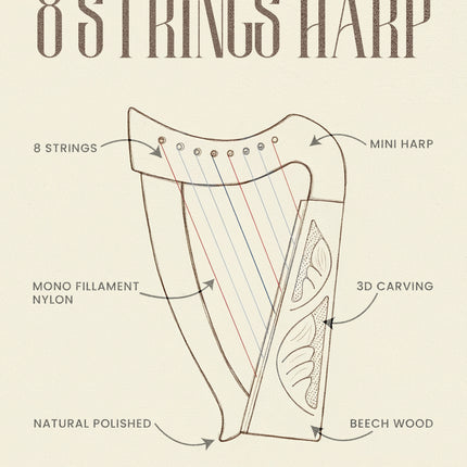 Mini Celtic Harp 8 String | Portable Celtic Instrument for Beginners & Professionals