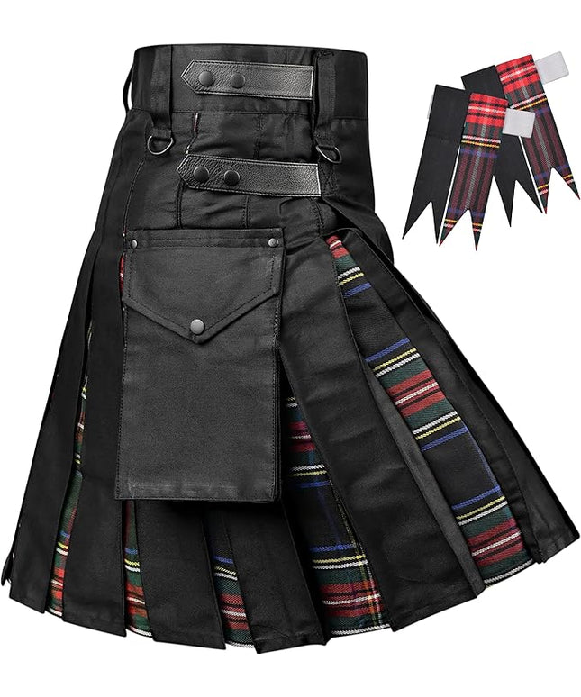 Black Stewart Hybrid Utility Kilt for Men  - Traditional Style with Modern Functionality
