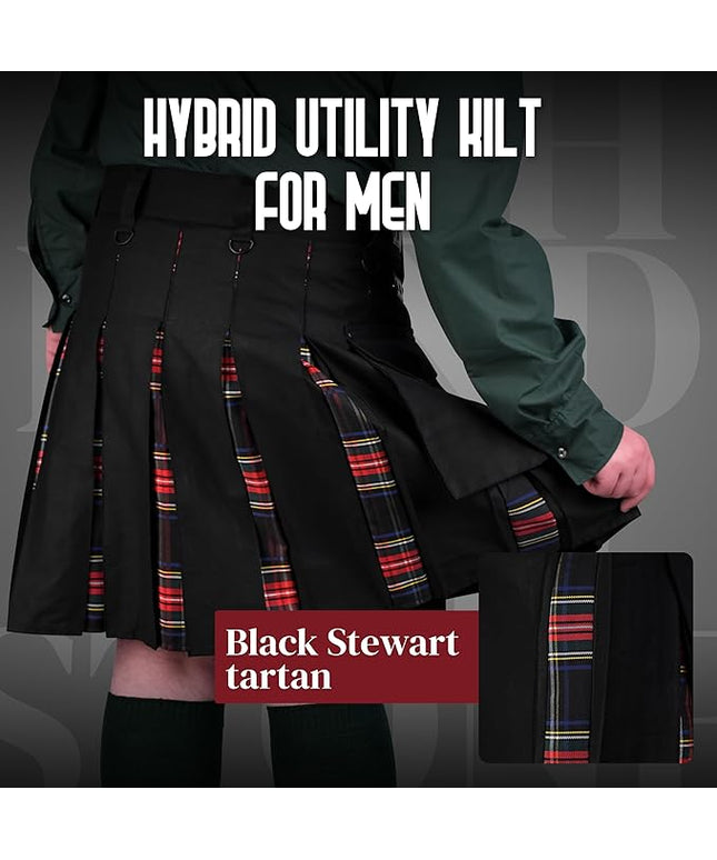 Black Stewart Hybrid Utility Kilt for Men  - Traditional Style with Modern Functionality