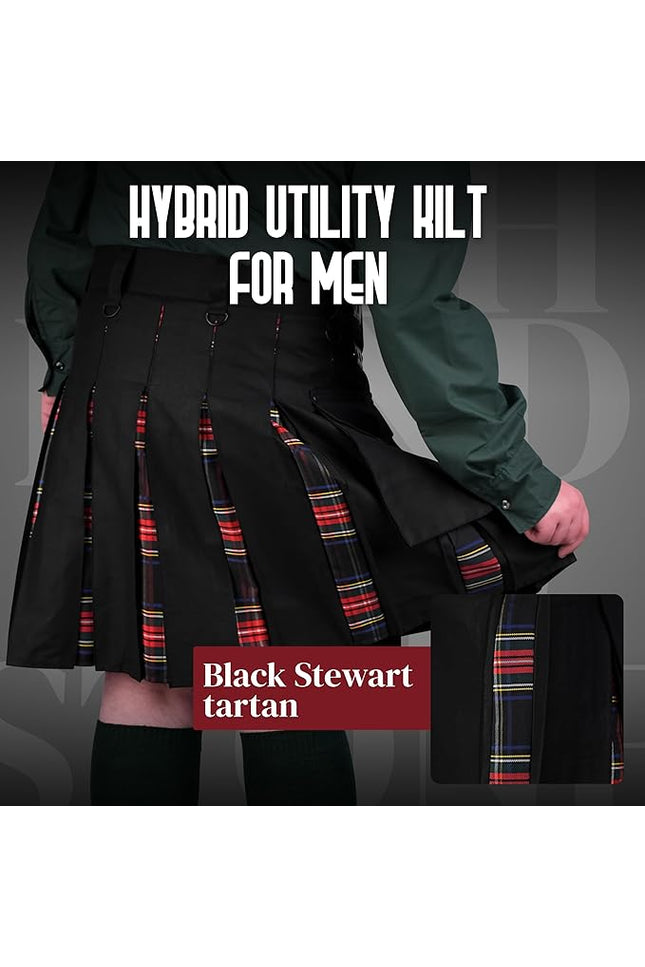 Black Stewart Hybrid Utility Kilt for Men  - Traditional Style with Modern Functionality | Big & Tall