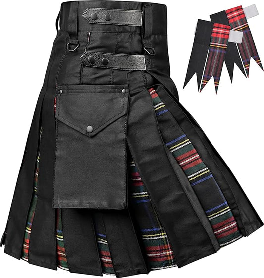 Black Stewart Hybrid Utility Kilt for Men  - Traditional Style with Modern Functionality