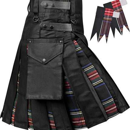 Black Stewart Hybrid Utility Kilt for Men  - Traditional Style with Modern Functionality