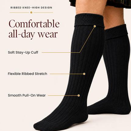 Comfortable Wool Blend Black Kilt Hose | High-Quality Kilt Socks