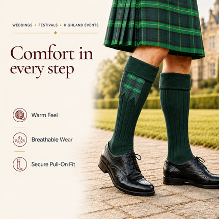 Comfortable Wool Blend Green Kilt Hose | High-Quality Kilt Socks