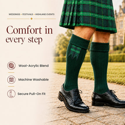 Comfortable Wool Blend Green Kilt Hose | High-Quality Kilt Socks