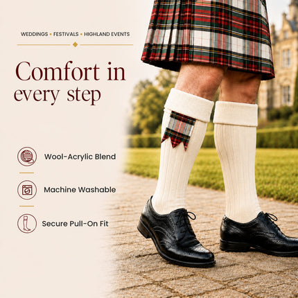 Comfortable Wool Blend White Kilt Hose | High-Quality Kilt Socks