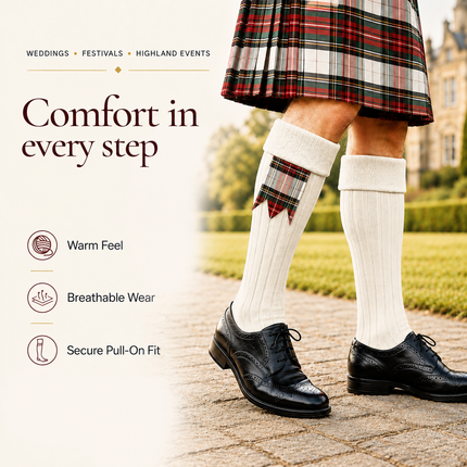 Comfortable Wool Blend White Kilt Hose | High-Quality Kilt Socks