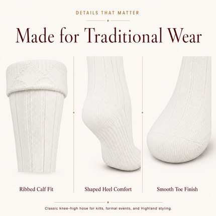 Comfortable Wool Blend White Kilt Hose | High-Quality Kilt Socks