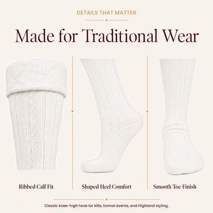 Comfortable Wool Blend White Kilt Hose | High-Quality Kilt Socks