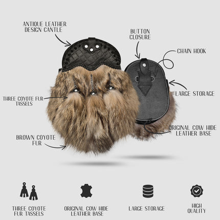 Coyote fur Sporran Leather Cantle