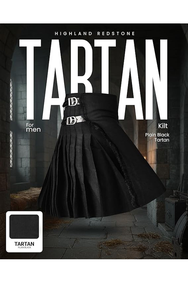 Acrylic Kilt | 16oz Plain Black Tartan Kilt | Big & Tall