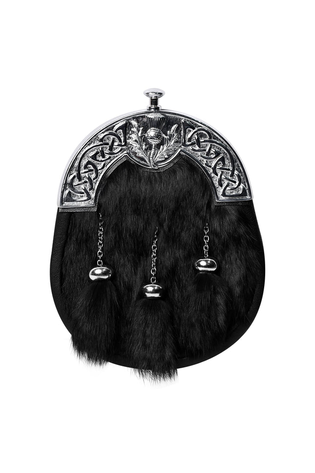 Formal Black Rabbit Fur Sporran with Thistle  Chrome Cantle