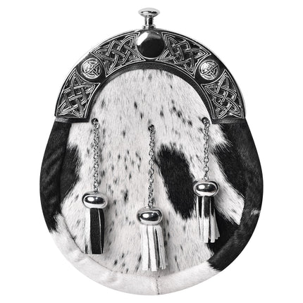 Formal White & Black Bovine Sporran with Celtic Chrome Cantle