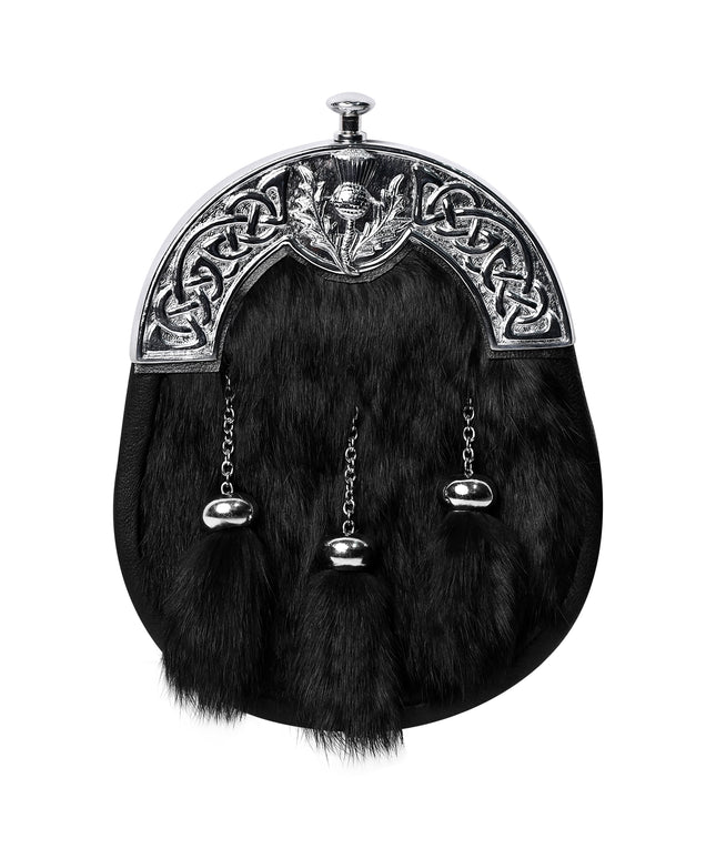 Black Rabbit Fur Sporran Chrome Cantle